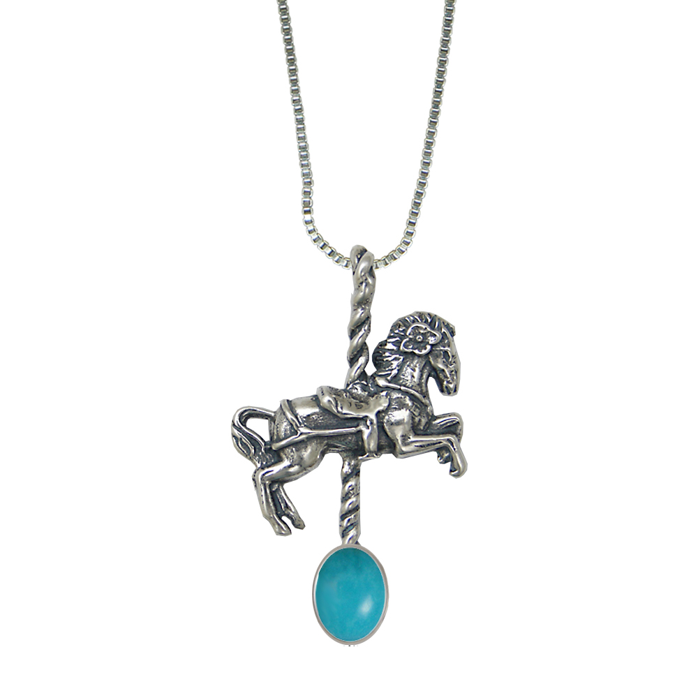 Sterling Silver Carousel Horse Pendant With Turquoise